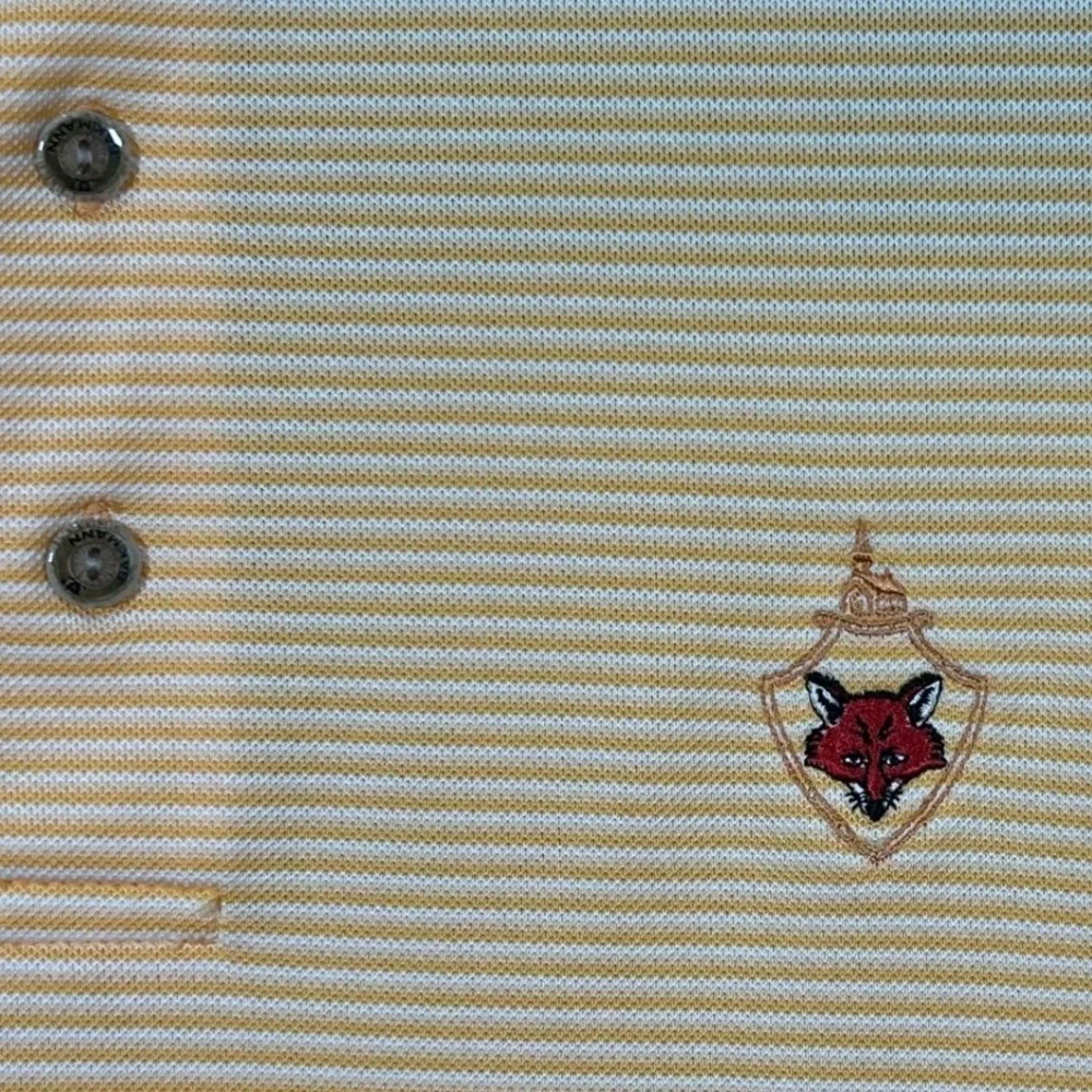Sakmann Striped Golf Polo Shirt Mens Medium Peach Orange Short Sleeve Fox‎ Logo